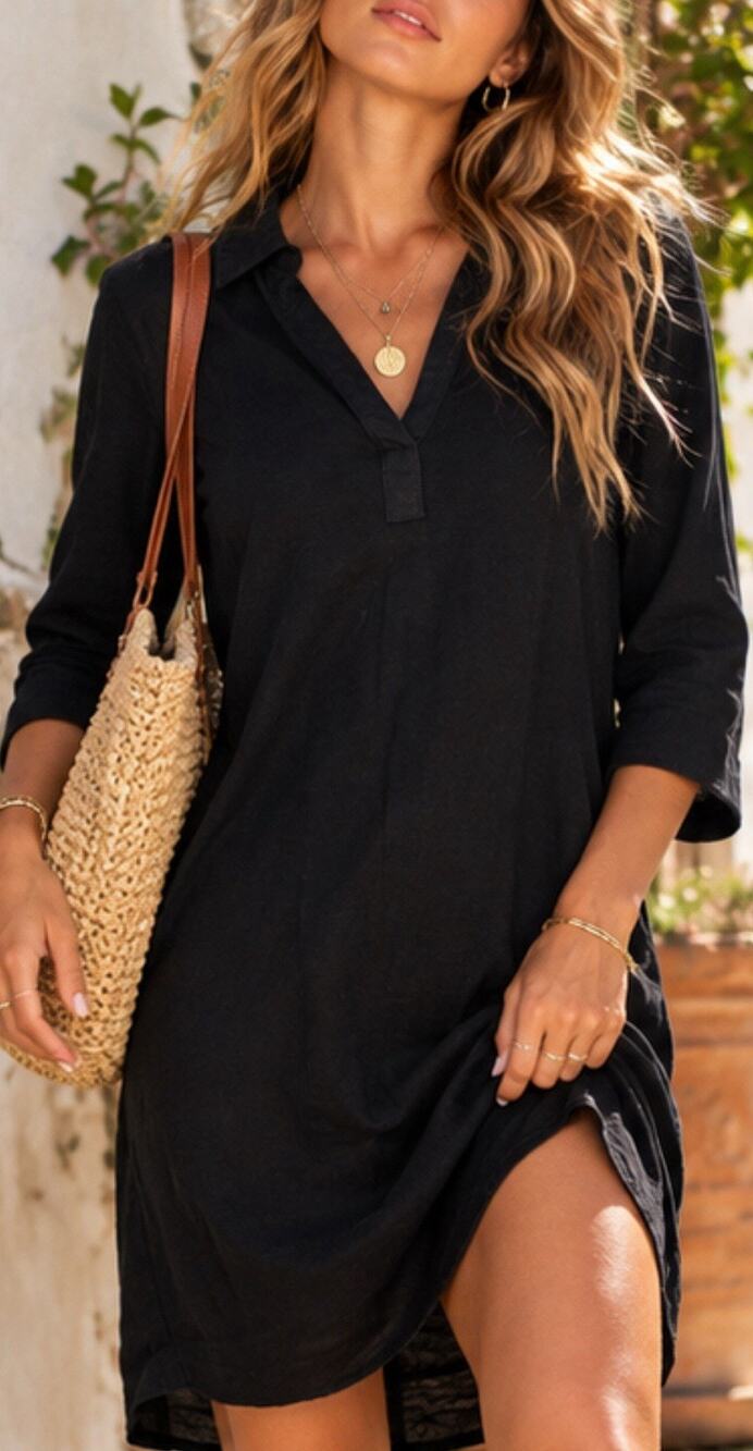 Tommy Bahama Black Polo Shift Dress XS Cotton 3/4 Sleeve Casual Swimsuit Cover